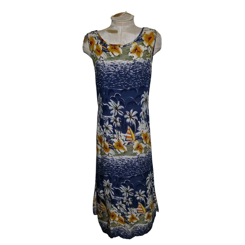 Vintage Paradise‎ Bay Tropical Hawaiian Dress Women M Long Floral Sleeveless